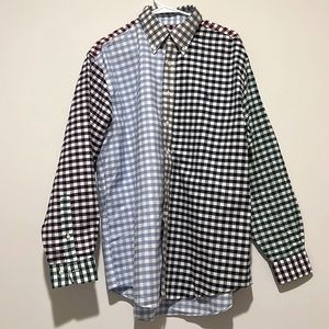 Men’s Brooks Brothers gingham plaid color block shirt size L.